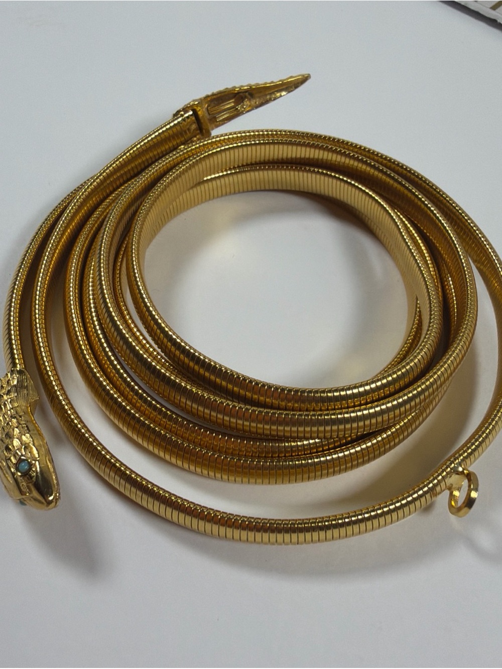 Vintage 60’s/70’s structural gold Snake Coil Belt Necklace Women Jewelry 60”Rare